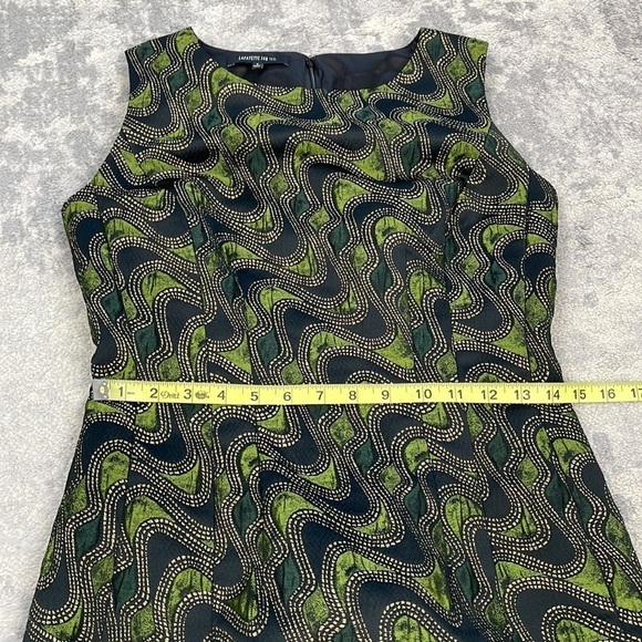 Lafayette 148 Metallic Shimmer Wave Shift Dress Green Black Gold Retro Mod Sz 2 - Picture 7 of 10